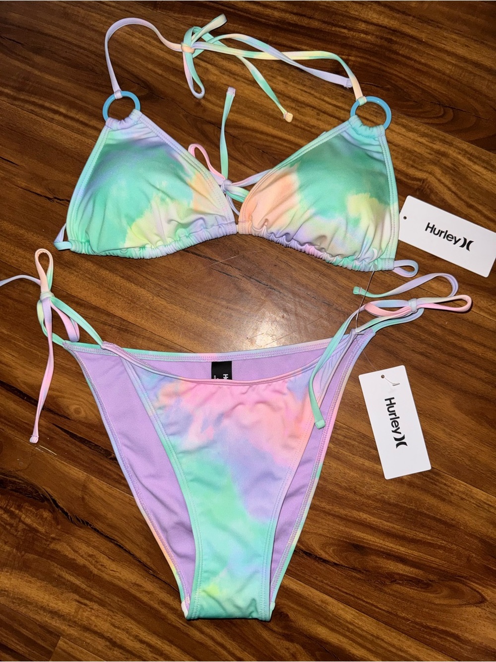 Hurley Pastel Rainbow Tie-Dye Bikini Top & bottom set